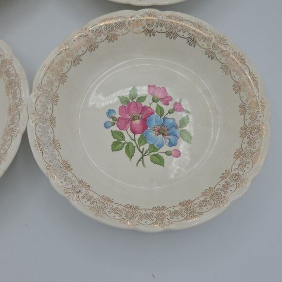 French Saxon China 22k Blossomtime 7.5 Inch Diameter Gold Bowls Set Of 4 Set 2 - Picture 3 of 10